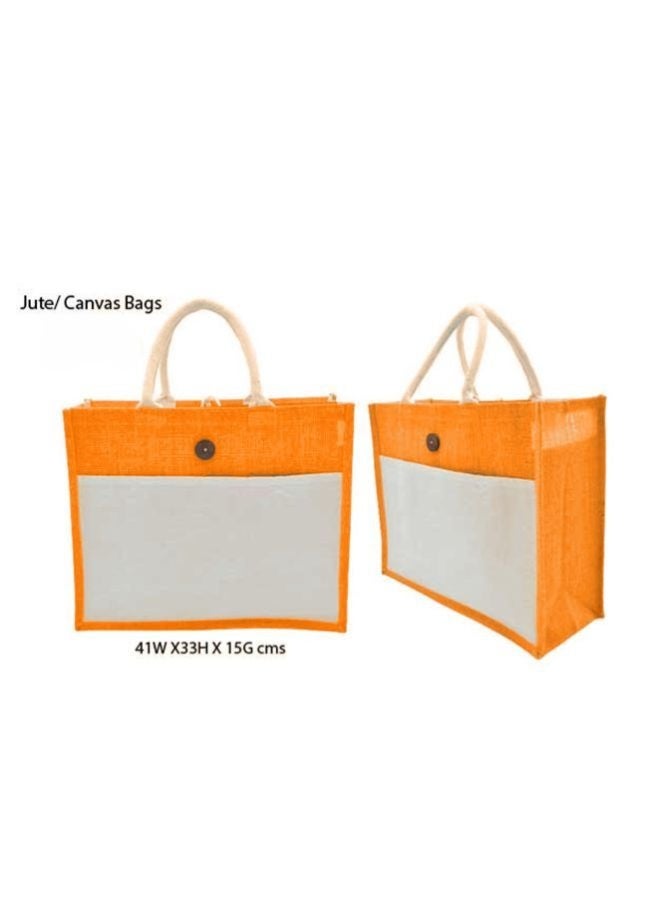 Fatio Set of 10 Eco-Friendly Jute Canvas Bags – Cream and Orange, Durable & Stylish - Image 3